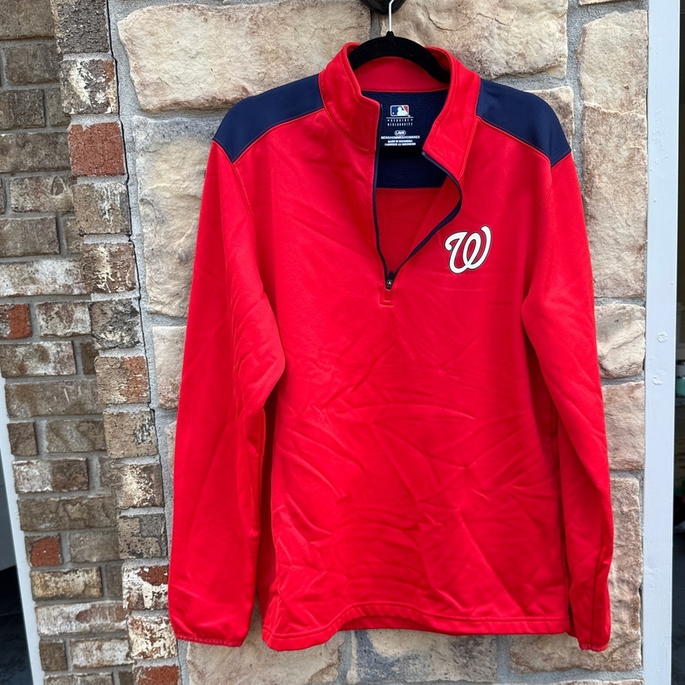 MLB Washington Nationals Red and Navy Quarter-Zip Pullover size L